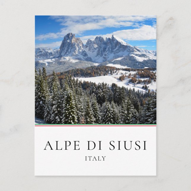 Postal Invierno de Alpe di Siusi, Italia (Anverso)