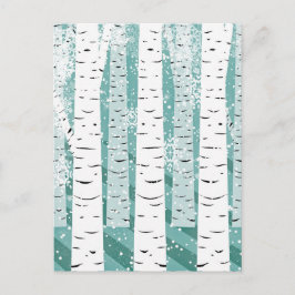 Postal Invierno de Birch Tree con nieve verde azulada y b