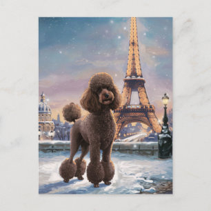 Postal Invierno de caniche marrón en París pintura