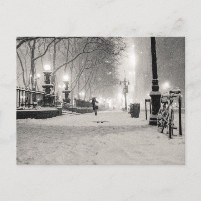 Postal Invierno de Nueva York - Noche de nieve - Parque B (Anverso)