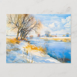 Postal Invierno dorado junto al río Havelland Acuarela
