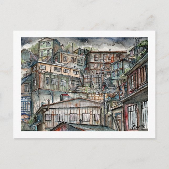 Postal Invierno en los cerros de Valparaíso  (Anverso)