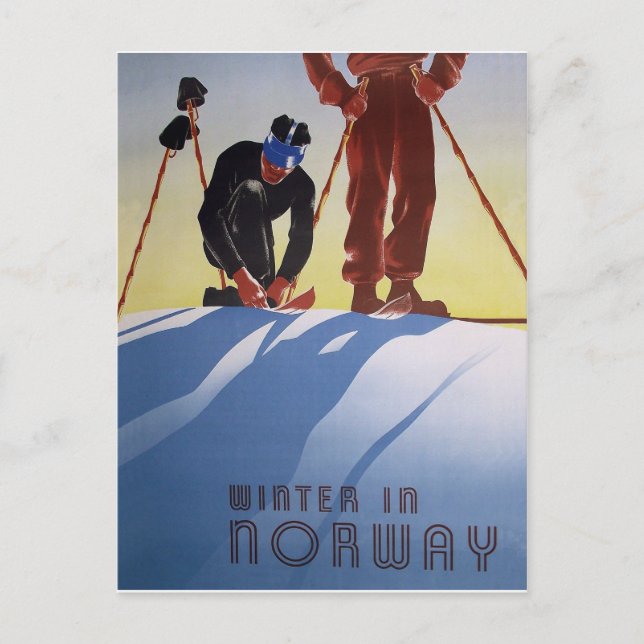 Postal Invierno en Noruega, deporte de esquí (Anverso)