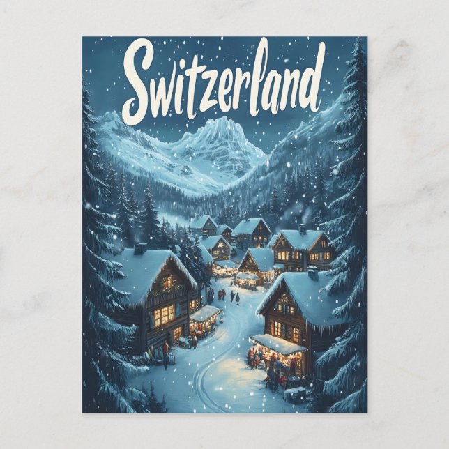 Postal Invierno en Suiza: Aldeas de montaña (Anverso)