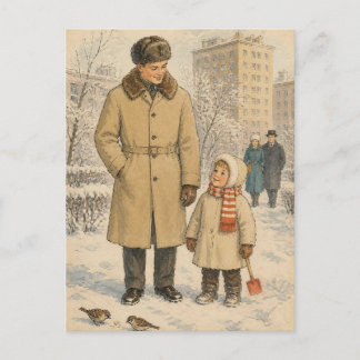 Postal Invierno Familiar Retro Nostálgico de la Mitad del