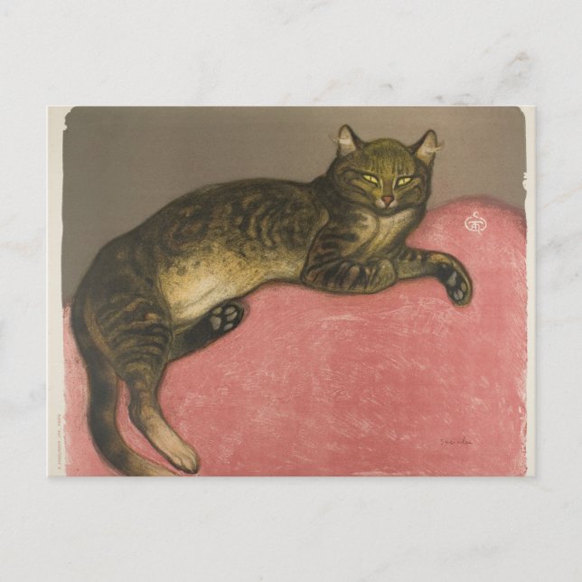 Postal Invierno: Gato en un colchón, R. Steinlen (Anverso)