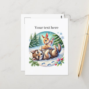 Postal Invierno lindo animales mixtos personalizable de c