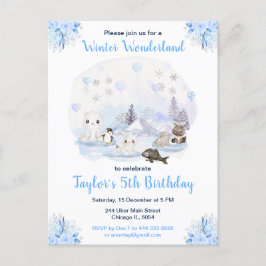 Postal Invierno Maravilla Ártico Animales Cumpleaños