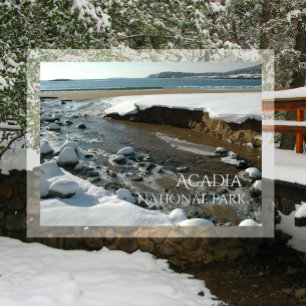 Postal Invierno, playa de arena, Parque Nacional Acadia, 
