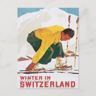 Postal Invierno Vintage En Suiza