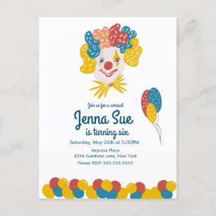 Postal Invita de Cumpleaños de Carnaval Dibujada a Mano d