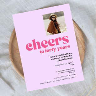 Postal Invitación, retro morado y rosado, 40 cumpleaños