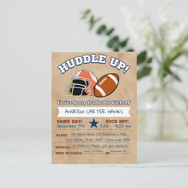 Postal ¡Invitaciones de cumpleaños de fútbol para chicos  (Anverso de pie)