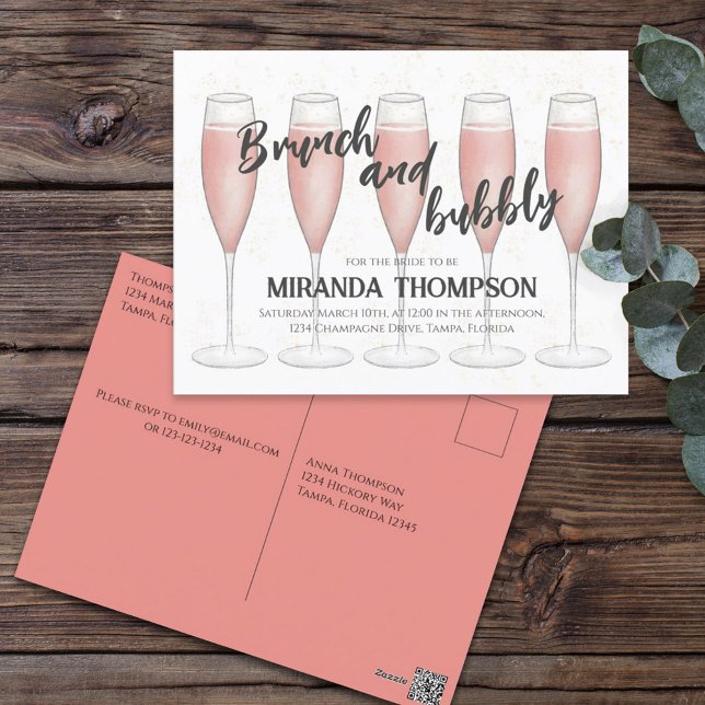Postal Invitado de ducha de novia de champán rosa con pre (Subido por el creador)