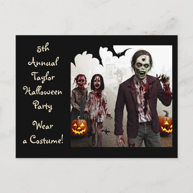 Postal Invitan a la fiesta de Halloween de Zombies para a (Anverso)