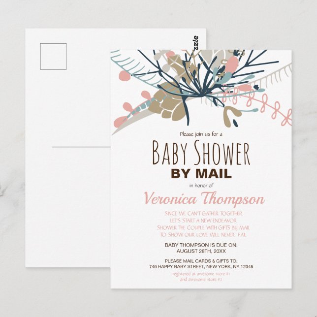 Postal Invitar Por Correo A Un Baby Shower Botánico Rústi (Anverso / Reverso)