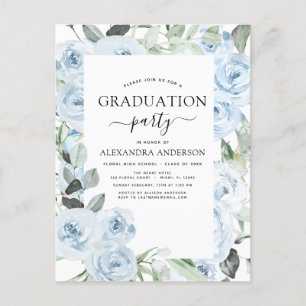 Postal Invitat 2024 Dusty Blue Graduation Floral Greenery