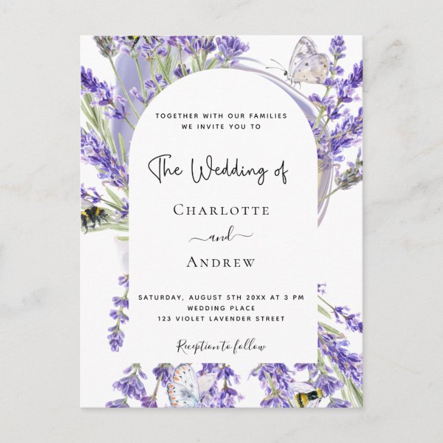 Postal Invitati boda de escritura blanca y floral de Lave (Anverso)
