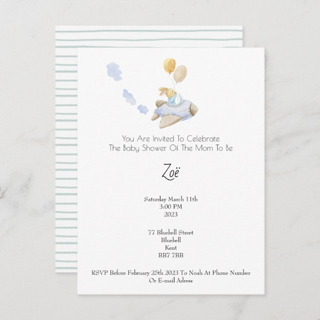 Postal Invitation (10,8 x 14,2 cm) - Baby Shower (Anverso / Reverso)