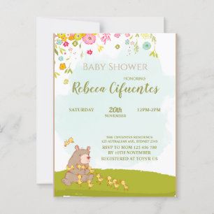 Postal Invitation Baby Shower Bear and duckies