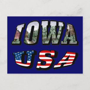 Postal Iowa Bandera de Estados Unidos y foto de estado