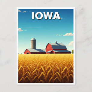 Postal Iowa Cornfield Red Barn
