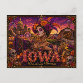 Postal Iowa Día de los Muertos Retro