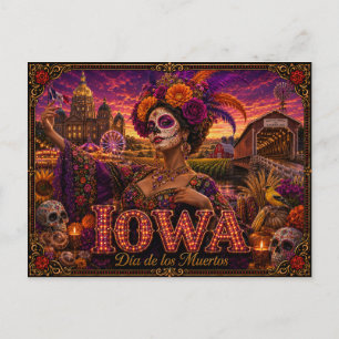 Postal Iowa Día de los Muertos Retro