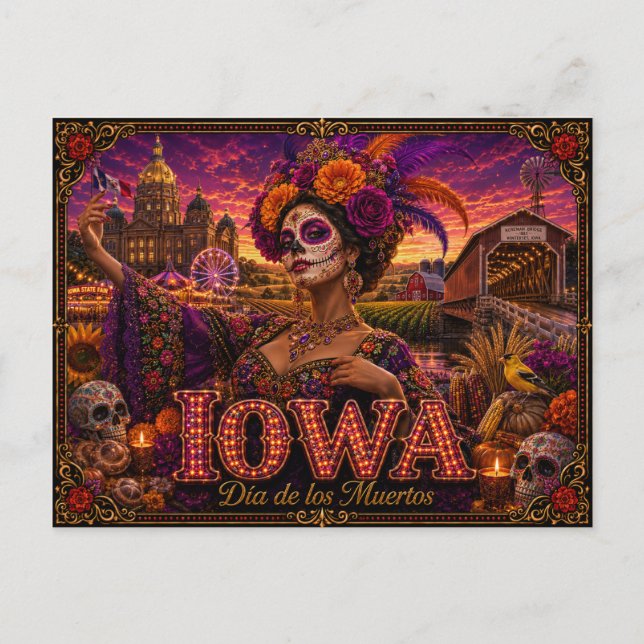 Postal Iowa Día de los Muertos Retro (Anverso)