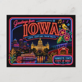 Postal Iowa Neon Estado Retro Vintage