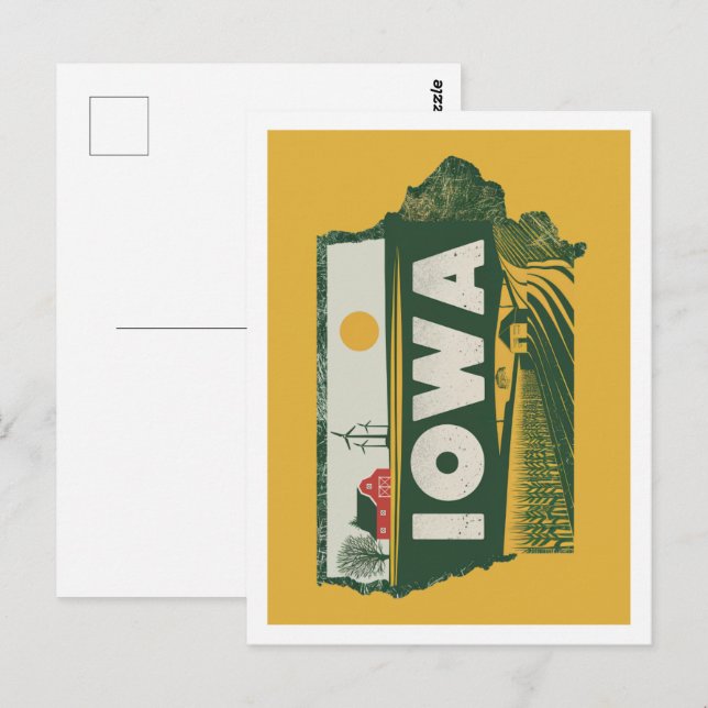 Postal Iowa Retro Travel Design Icónico Estados Unidos (Anverso / Reverso)