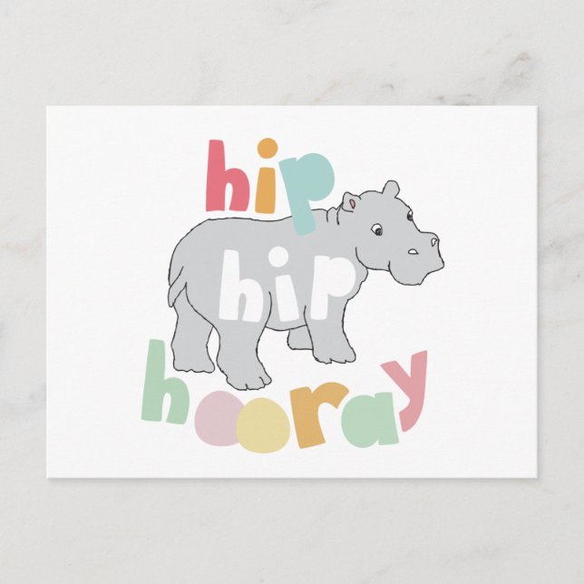 Postal ip Hip Hooray Gray Hippo Dibujar arte animal puro (Anverso)