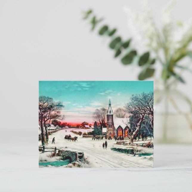 Postal Ir a la iglesia, Navidades en la víspera de J. Hoo (Anverso de pie)