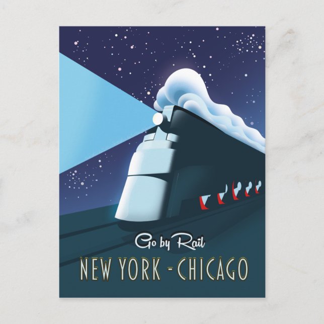 Postal "Ir en tren" Nueva York - Chicago (Anverso)
