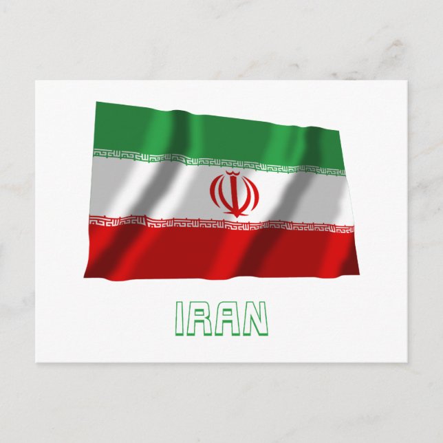 Postal Irán ondeando bandera con nombre (Anverso)