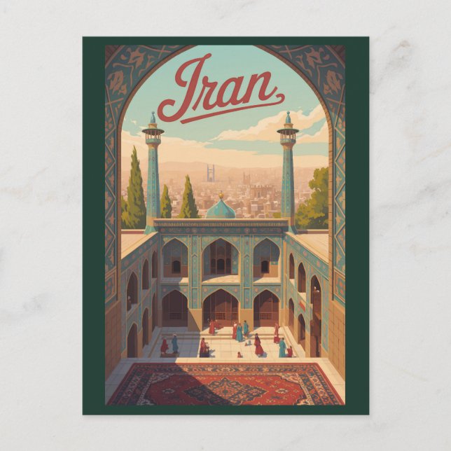 Postal Iran Skyline Illustration Travel Art Vintage (Anverso)