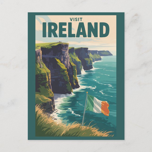 Postal Ireland Cliffs of Moher Illustration Travel Art (Anverso)