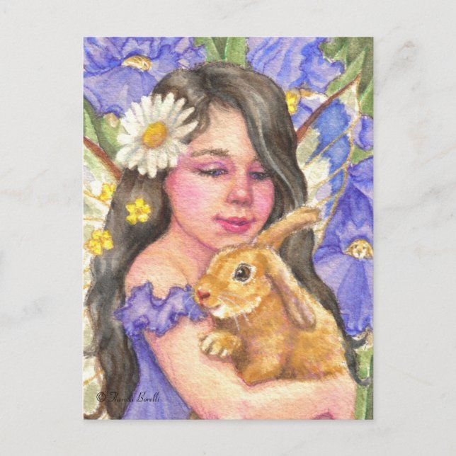 Postal Iris Fairy cuddddddong lindo conejo Postcard (Anverso)
