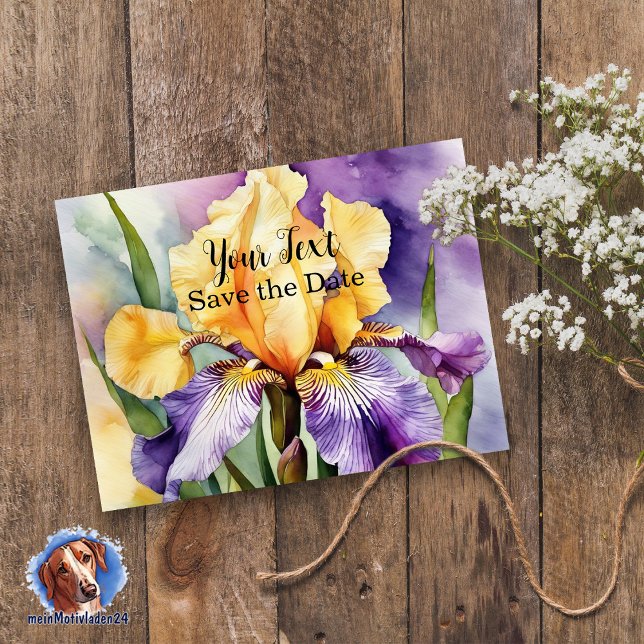 Postal Iris Schwertlilie - Aquarell-Design | (Romantische Karte mit Iris, im Aquarell-Design, mit Wunschtext personalisierbar )