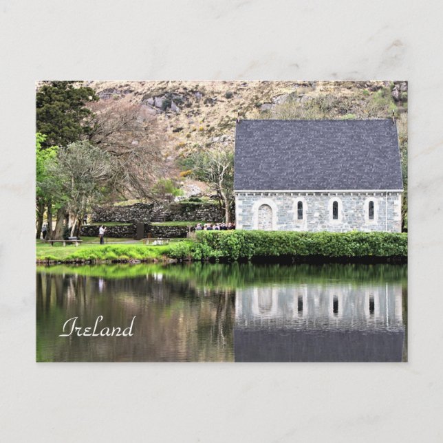 Postal Irlanda, Iglesia, Muro de Piedra, Lago, Fotografía (Anverso)