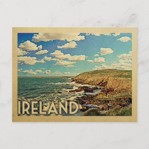 Postal Irlanda Ocean Cliffs Vintage Travel