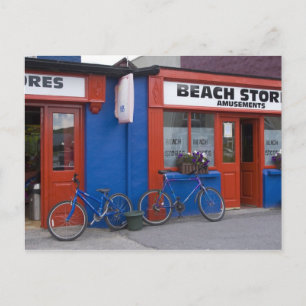 Postal Irlanda, Strandhill. Fachadas de tiendas con bicic