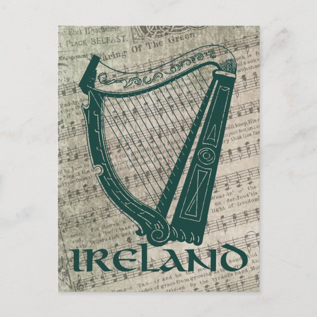 Postal Irlandés Harp Design, Irish Harp (Anverso)