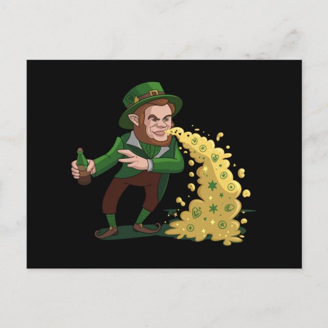 Postal Irlandés Leprechaun Tossing Lucky Cookies Funny (Anverso)
