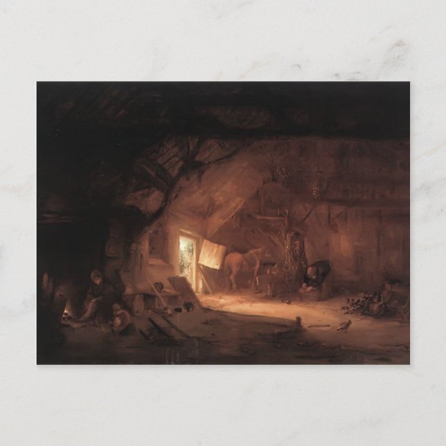 Postal Isaac van Ostade - Interior de casa de campo (Anverso)