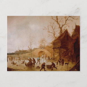 Postal Isaac van Ostade :Paisaje invernal con jugadores