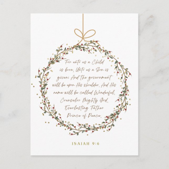 Postal Isaías 9:6 Para Unto Uu Un Niño Navidad Cristiano (Anverso)