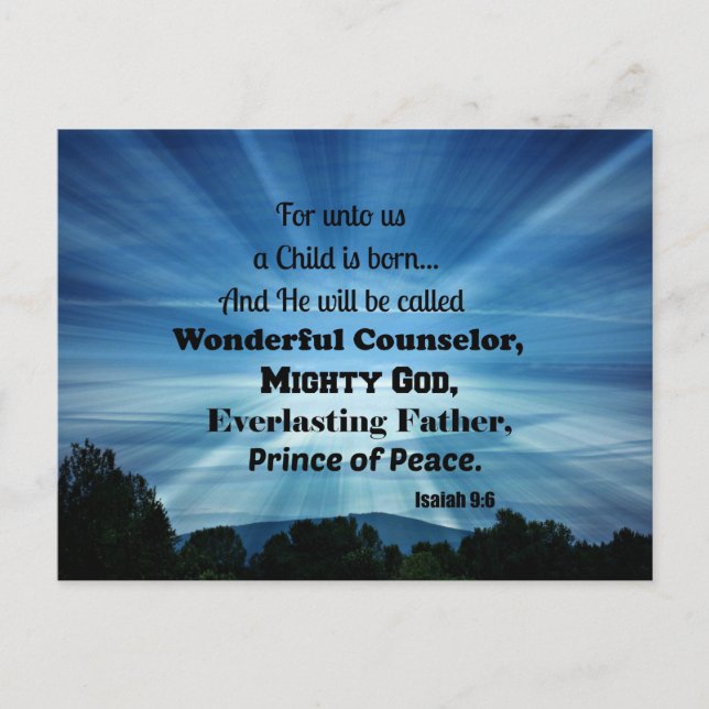 Postal Isaías 9:6 Porque para nosotros nace un niño. (Anverso)