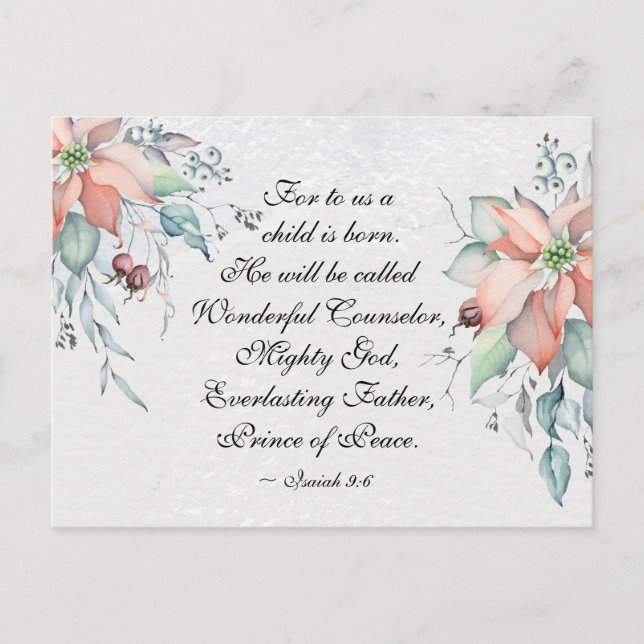 Postal Isaías 9:6 Se le llamará Maravilloso... Navidades (Anverso)