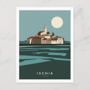 Postal Ischia Ilustracion de estilo italiano